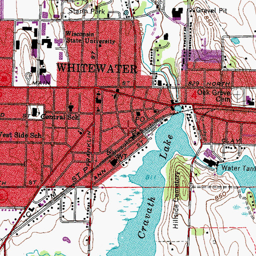 Topographic Map of Whitewater Fire Department and Rescue Squad, WI