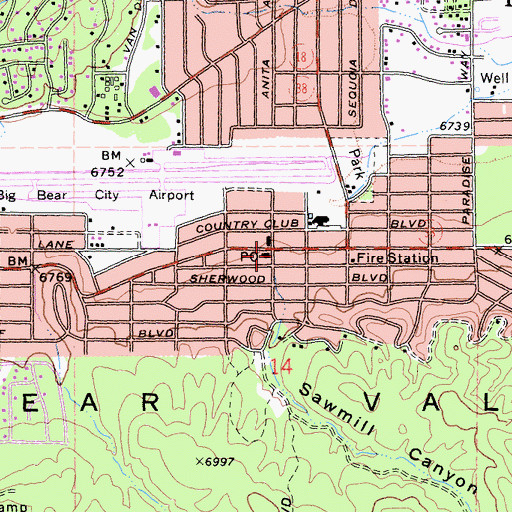 Topographic Map of Bear Valley, CA