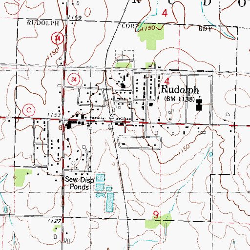 Topographic Map of Rudolph Volunteer Fire Department Station 1 Village of Rudolph, WI