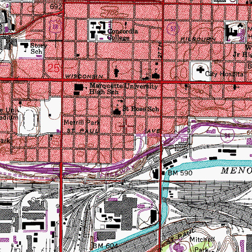 Topographic Map of Milwaukee Fire Department Engine 28, WI