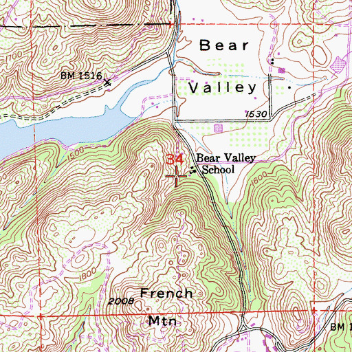 Topographic Map of Bear Valley School, CA