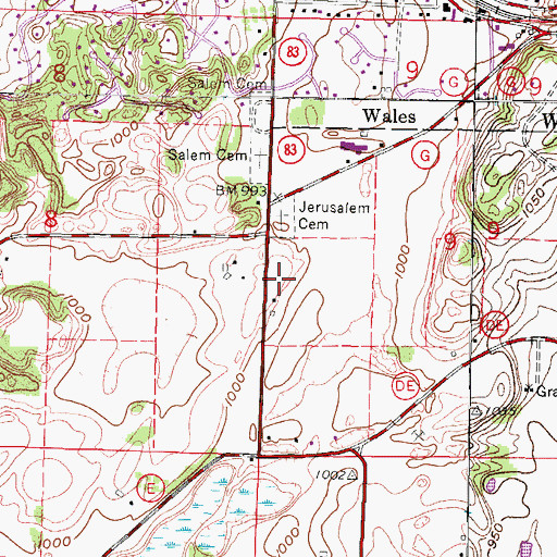 Topographic Map of Wales - Genesee Fire Department, WI