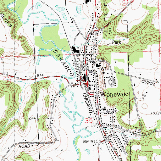 Topographic Map of Wonewoc Area Volunteer Fire Department, WI
