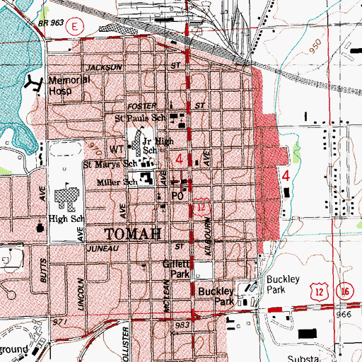Topographic Map of Tomah Volunteer Fire Department Station 1, WI