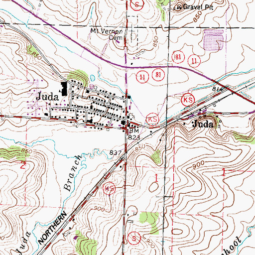 Topographic Map of Juda Community Fire Department Station 1, WI