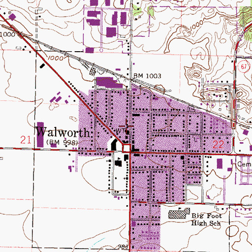 Topographic Map of Walworth Fire Department, WI