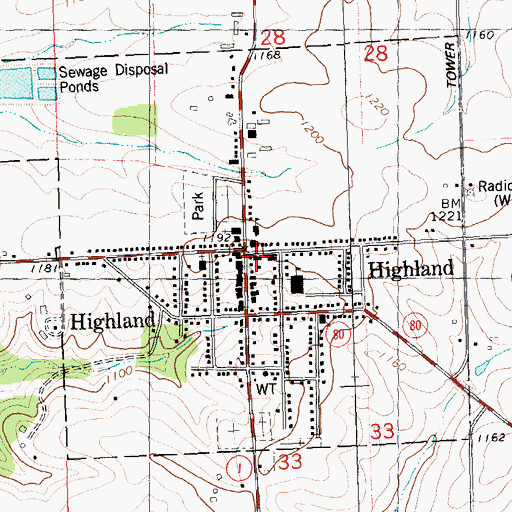 Topographic Map of Highland Volunteer Fire Department, WI