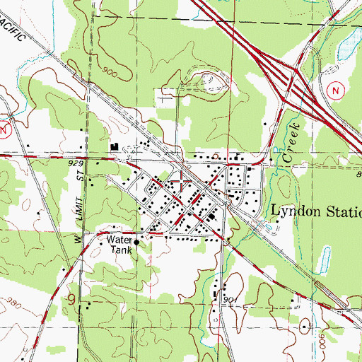 Topographic Map of Lyndon Station Fire Department, WI