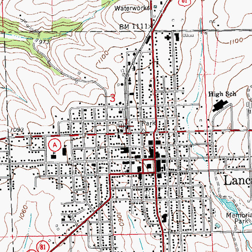 Topographic Map of Lancaster Fire Department, WI