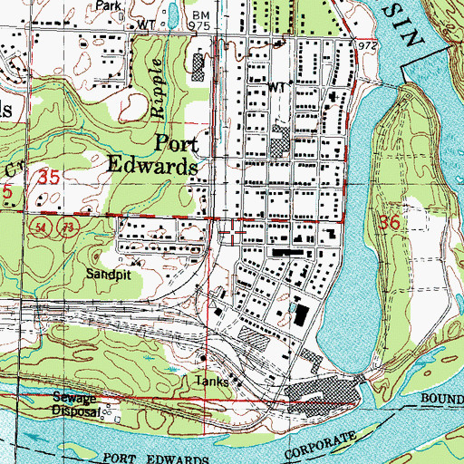 Topographic Map of Port Edwards Fire Department, WI