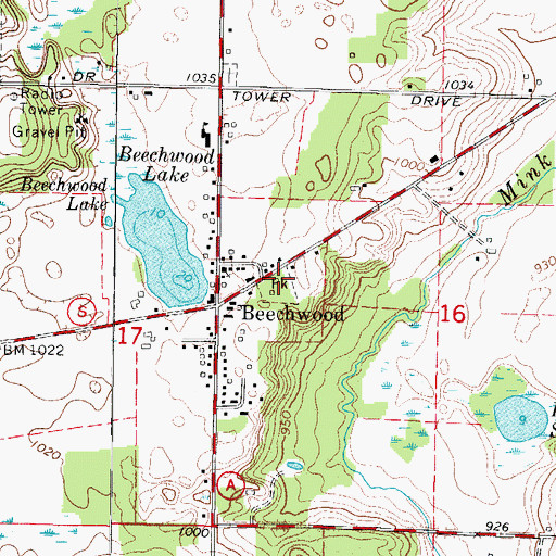 Topographic Map of Beechwood Volunteer Fire Department, WI