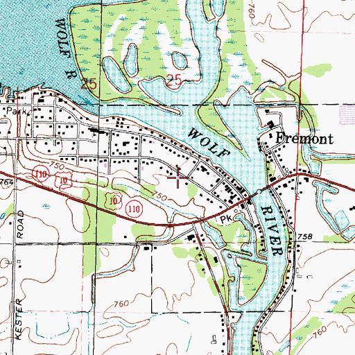 Topographic Map of Fremont - Wolf River Fire Department, WI
