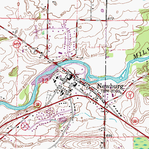 Topographic Map of Newburg Fire Department, WI