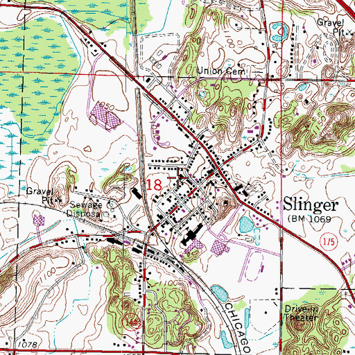 Topographic Map of Slinger Fire Department, WI