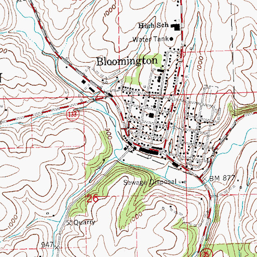 Topographic Map of Bloomington Fire Department, WI