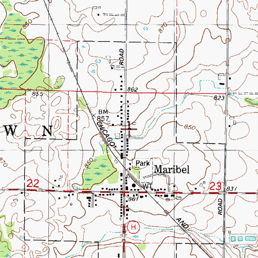 Topographic Map of Maribel Fire Department, WI