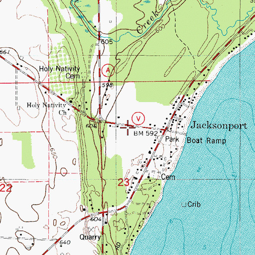 Topographic Map of Jacksonport Fire Department, WI