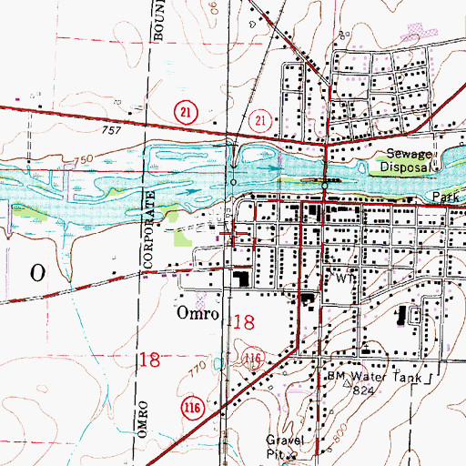 Topographic Map of Omro Rushford Volunteer Fire Department, WI