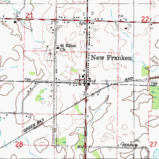 Topographic Map of New Franken Fire Department, WI