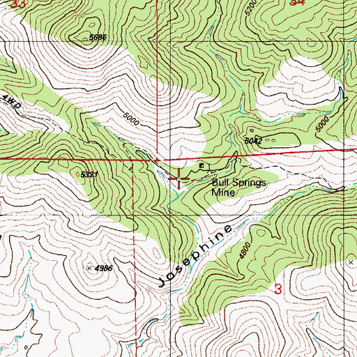 Topographic Map of Bull Springs Mine, AZ