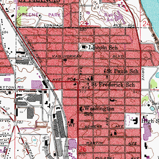 Topographic Map of Cudahy Fire Department and Rescue Squad Station 1, WI