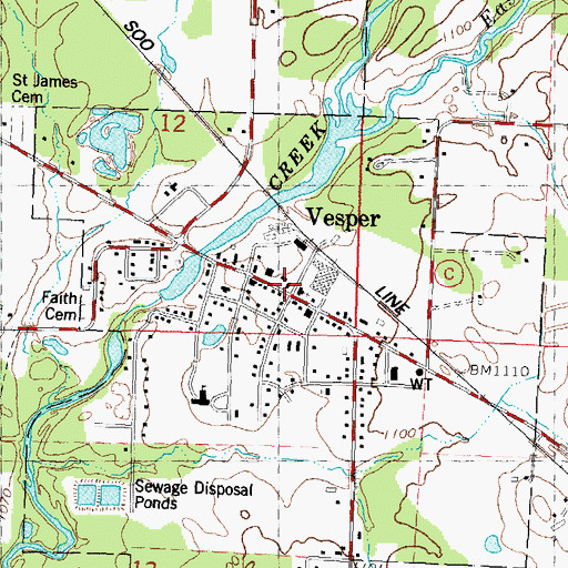 Topographic Map of Vesper Volunteer Fire Department, WI