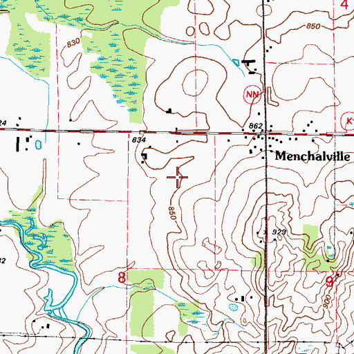 Topographic Map of Menchalville Fire Department, WI