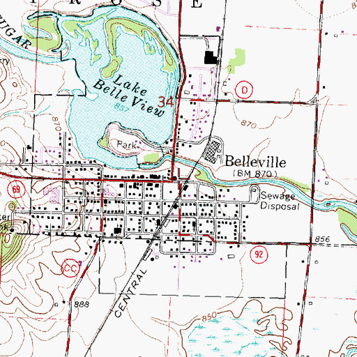 Topographic Map of Belleville Volunteer Fire Department, WI