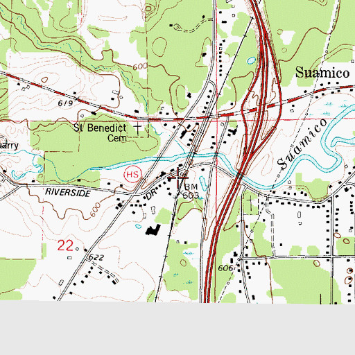 Topographic Map of Suamico Fire Department - Station 1, WI