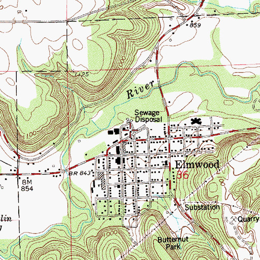 Topographic Map of Elmwood Area Fire Department, WI