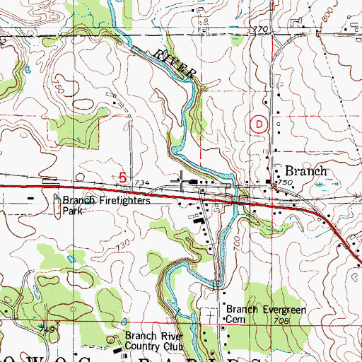 Topographic Map of Branch Fire and Rescue, WI