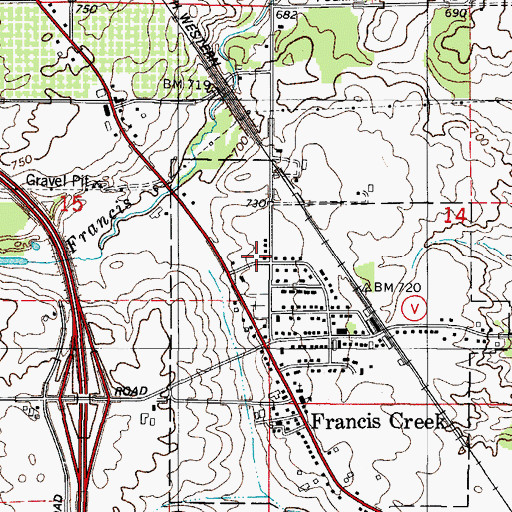 Topographic Map of Francis Creek Volunteer Fire Department, WI
