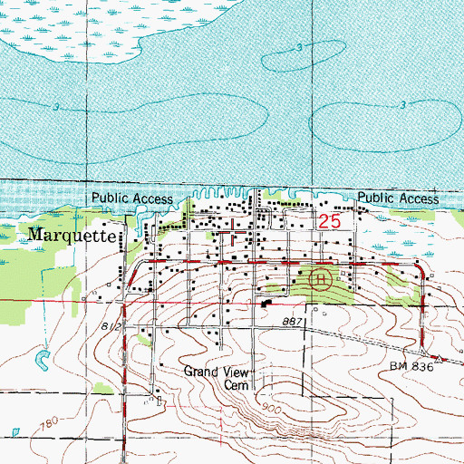 Topographic Map of Marquette Volunteer Fire Department, WI