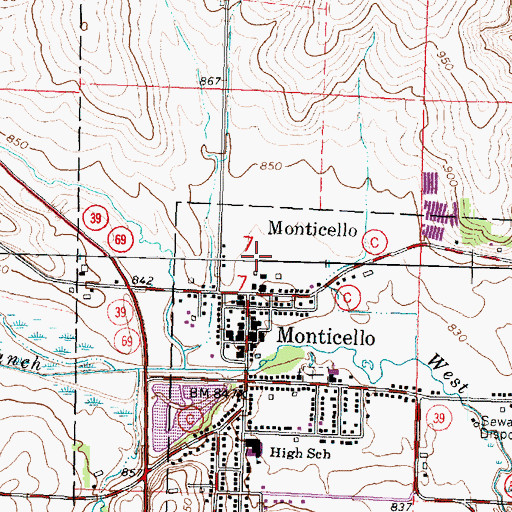 Topographic Map of Monticello Fire Department, WI