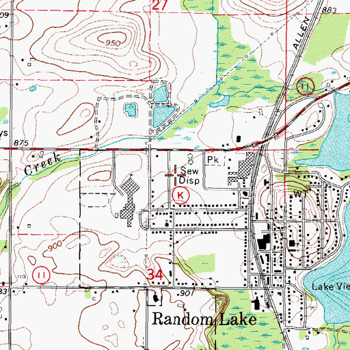 Topographic Map of Random Lake Fire Department, WI