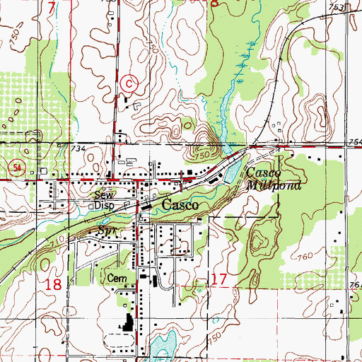 Topographic Map of Casco Volunteer Fire Department, WI