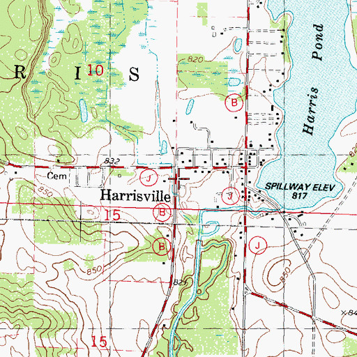 Topographic Map of Harris Volunteer Fire Department, WI