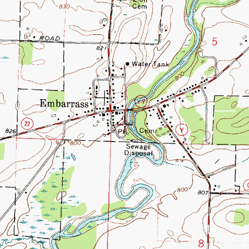 Topographic Map of Embarrass Volunteer Fire Department, WI