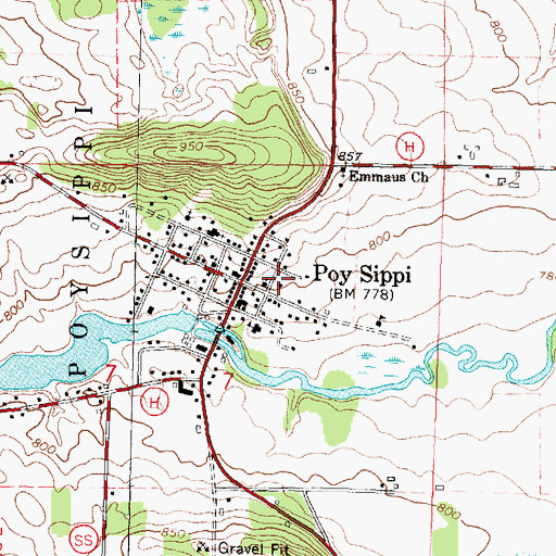 Topographic Map of Poy Sippi Volunteer Fire Department, WI