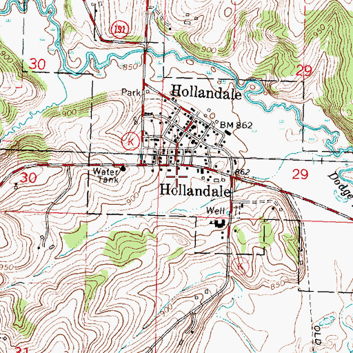 Topographic Map of Hollandale Volunteer Fire Department, WI