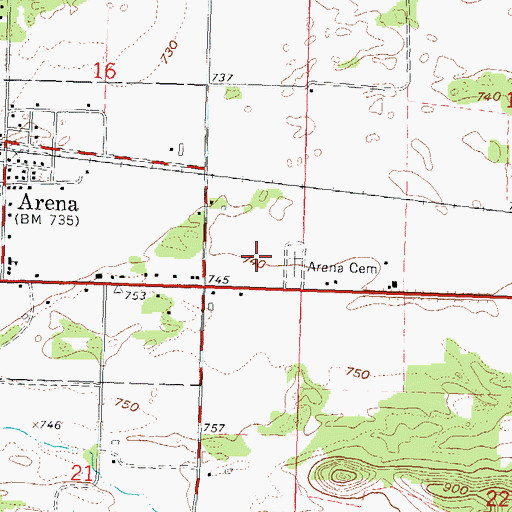 Topographic Map of Arena Fire Department / Emergency Medical Services, WI