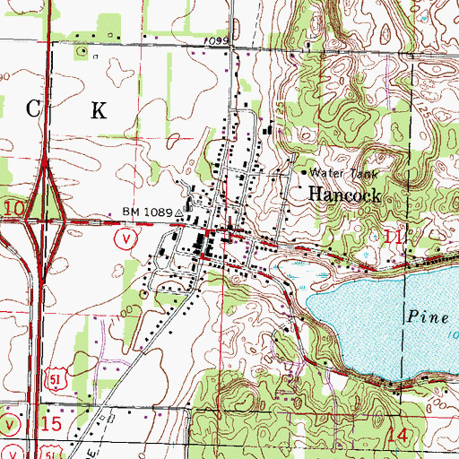 Topographic Map of Hancock Volunteer Fire Department, WI