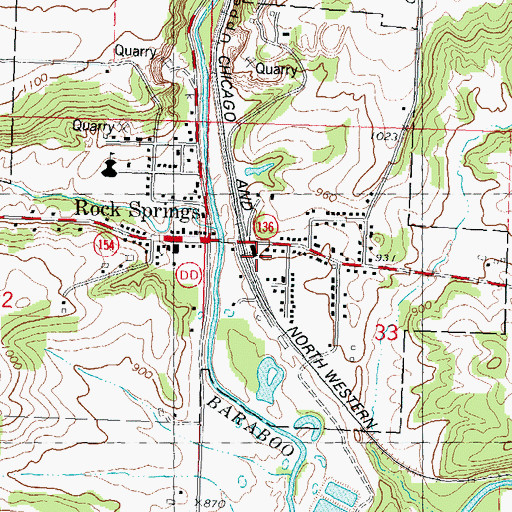 Topographic Map of Rock Springs Volunteer Fire Department, WI