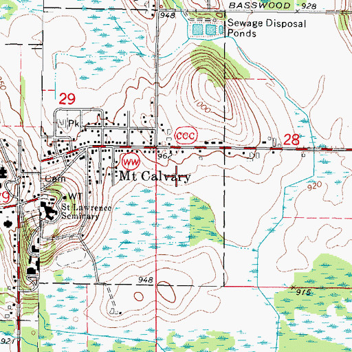 Topographic Map of Mount Calvary Fire Department / Mount Calvary Ambulance Service, WI