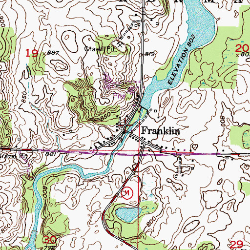 Topographic Map of Franklin Volunteer Fire Department, WI