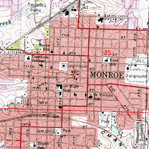 Topographic Map of Monroe Fire Department Station 2, WI