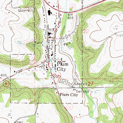 Topographic Map of Plum City - Township of Union Fire Department, WI