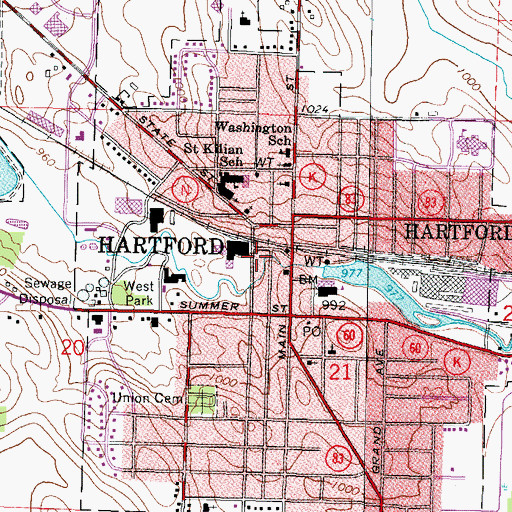 Topographic Map of Hartford Fire and Rescue Department, WI