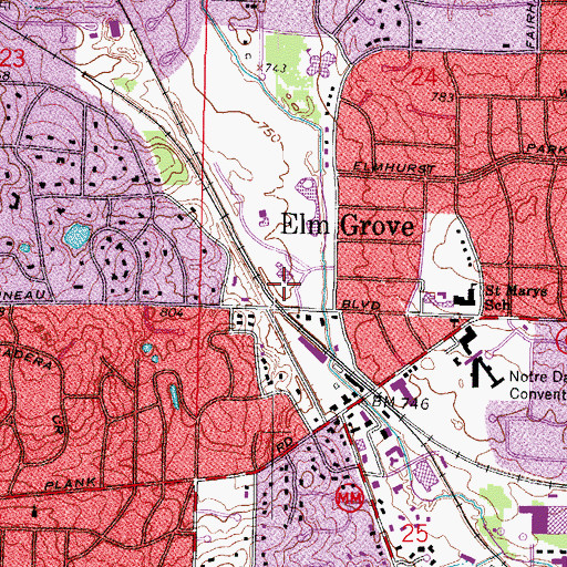 Topographic Map of Elm Grove Volunteer Fire Department, WI