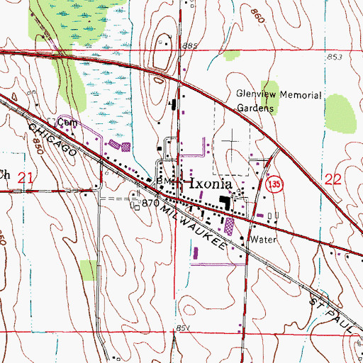 Topographic Map of Ixonia Fire Department, WI